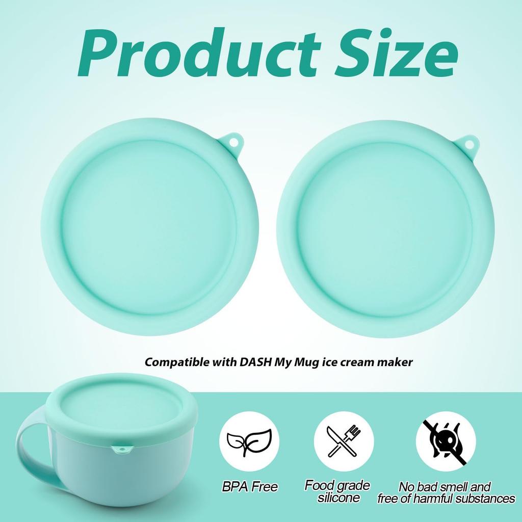 2pcs Silicone Lid for Dash My Mug Ice Cream Maker, 5.9in BPA-Free Replacement Lids Leakproof Storage Covers Dishwasher Safe for Yogurt Food Ice Cream