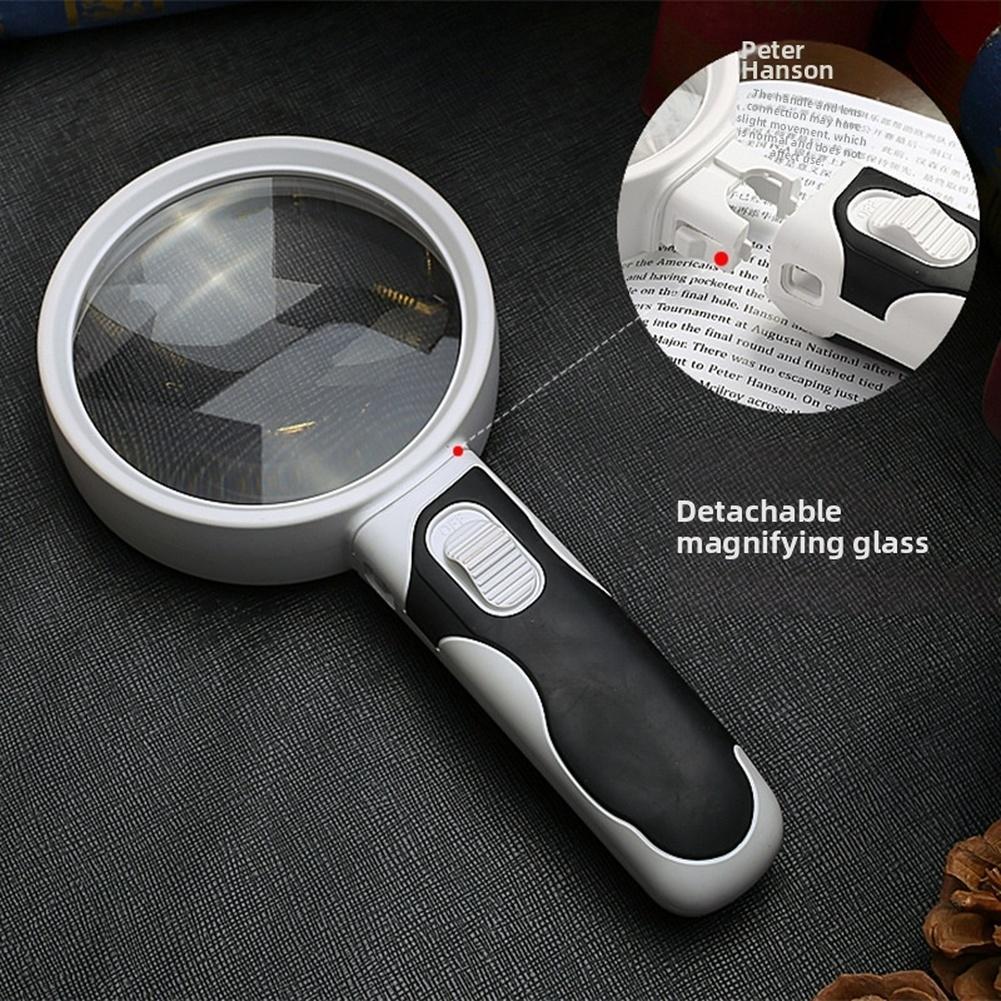 20X LED Magnifying Glass with Dual Illumination 90mm Lens Comfortable Rubber Handle for Microscopy and Repair Tasks