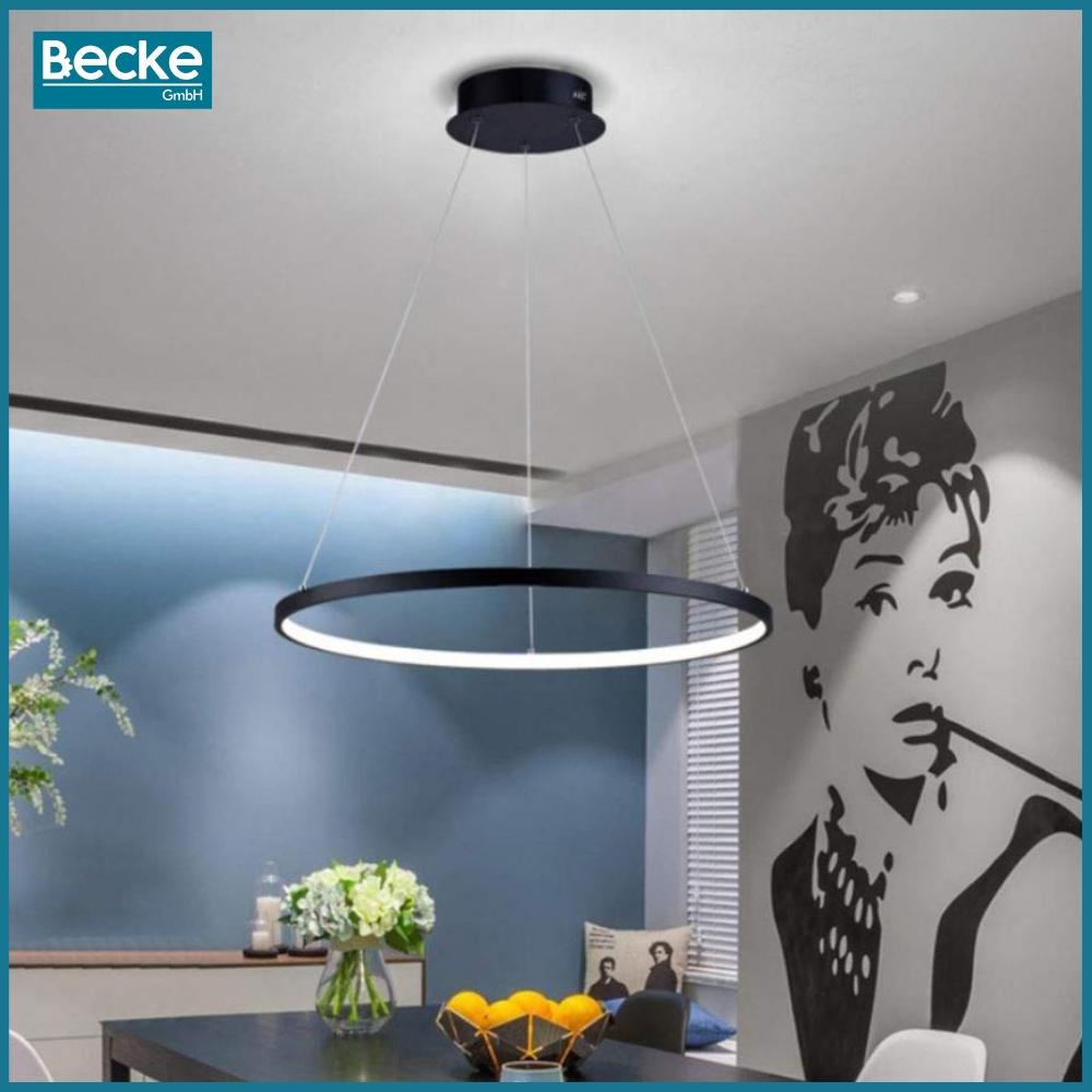 Ringformad LED-taklampa, matt svart, 25W, modern, industriell, hängande, lång, Neutral