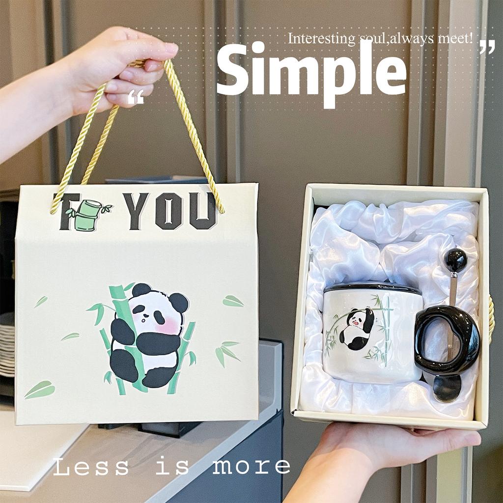 Becher mit Deckel Löffel Neuer Stil Damen Panda Tasse Souvenir Keramik Wasserbecher Kaffeetasse