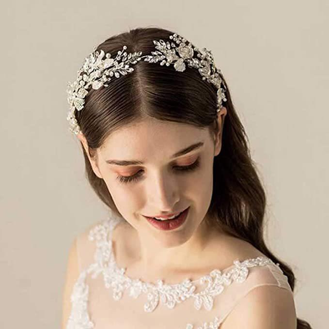 Bridal Headband Silver Tiara for Bride Headpieces for Wedding Hair Accessories for Brides Prom Photography