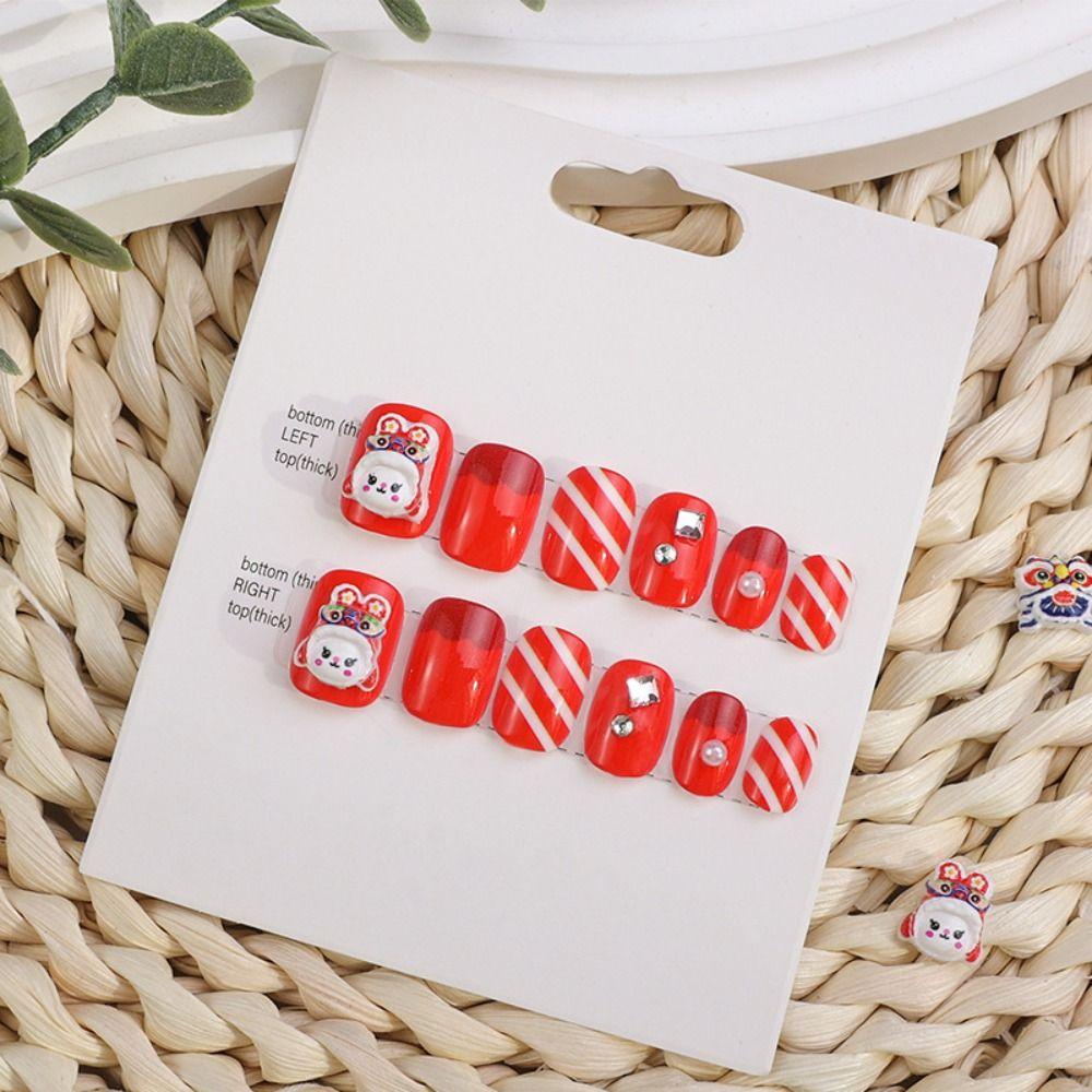 12Pcs/set Red Pink Color Kids Cartoon Fake Nails Kids Fake Nail Extension  DIY Nail Art