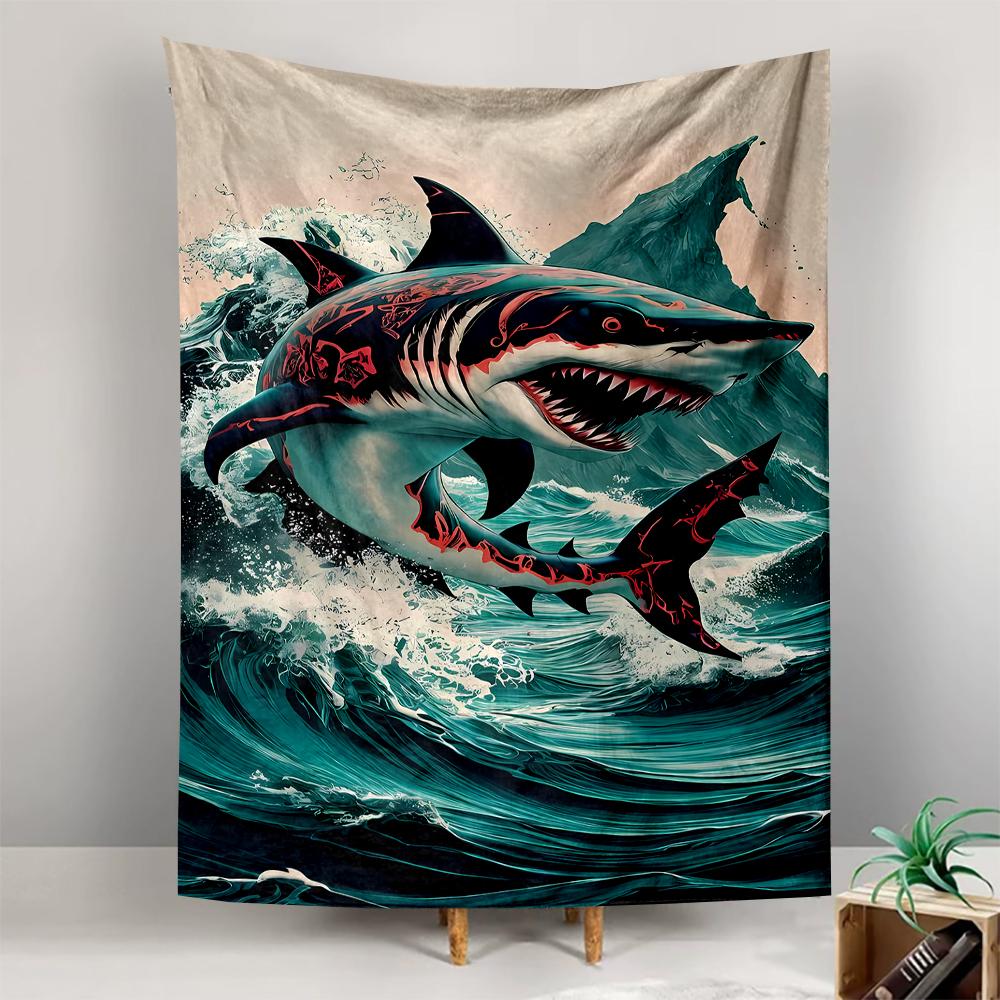 Fierce shark waves mountain tribal art aesthetic Patterned tapestry for bedroom and living room home decor sofas
