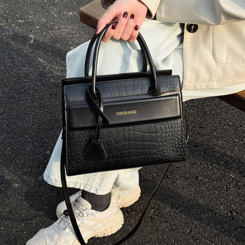Retro fashion handbag embossed stone pattern shoulder bag new solid color texture crossbody women's bag