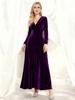 European & American Women's Velvet V-Neck Long Sleeve Dress (Autumn/Winter 2026)