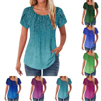 Womens Tops Petal Short Sleeve Summer Round Neck Shirts Floral  Printing Blouses For Women Dressy Casual