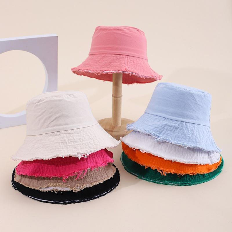 Women's Vintage Wide Brim Bucket Hat Colorful Washed Casual Bob Femme Solid Flat Top for Outdoor Street Dance Hip Hop