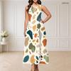 Women Plus Size Round Neck Triple Keyhole Sleeveless Geometric Printed Long Dress
