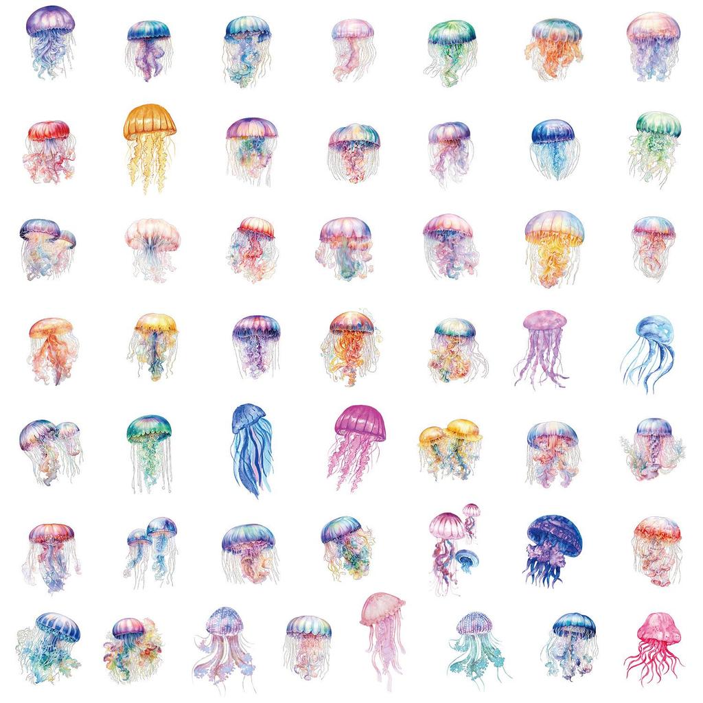 50 Colorful Jellyfish Graffiti Stickers for Laptop and Suitcase - Waterproof & Creative for Kids