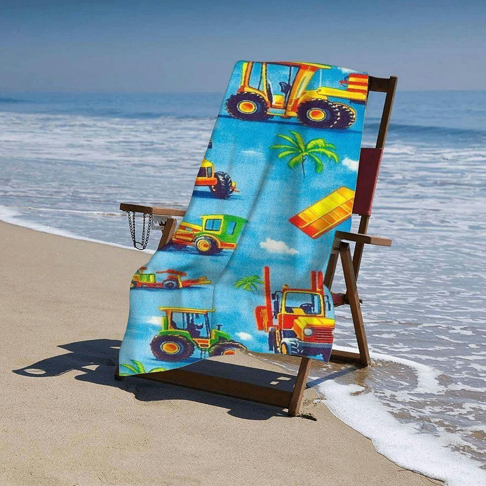 Construction Trucks Beach Towel Patterned Sunscreen And Windproof Suitable For Swimming Pool Camping Travel Blanket
