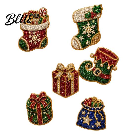 Faux Pearl Painting Magnet 6Pcs DIY Fridge Magnet Santa Snowman Stocking Tree Refrigerator Crafts Gingerbread Snowflake Handmade Rhinestone
