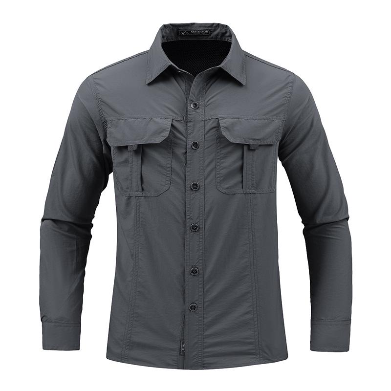 Men's Quick-Dry Ice-Feel Sun Protection Long-Sleeve Shirt for Spring/Summer Outdoor and Workwear, Plus Size Available.