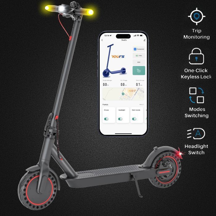 Elektryczna hulajnoga dla dorosłych - Składana - Migające światła - Zasięg 20-30km - 25km/h - Silnik 350W - Koła 8.5" - Ekran LED - Aplikacja - 10.4Ah
