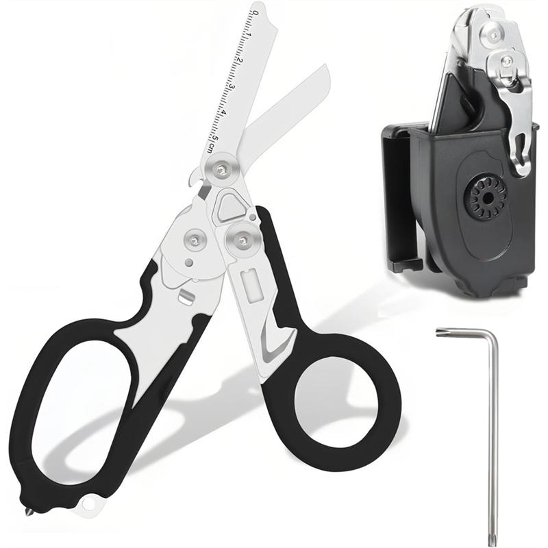 B97A-Multifunctional Stainless Steel Scissors, 6-In-1 Rescue Tool With Holster For Outdoor Camping, Emergency& Everyday Carry
