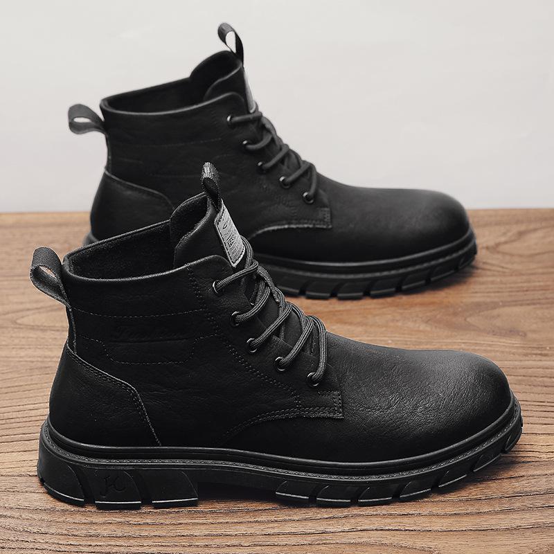 Fashion Men Retro Work Shoes Autumn Winter Thick Bottom High Top Non Slip Casual Boots Leather Boots Chelsea Desert Waterproof Boots