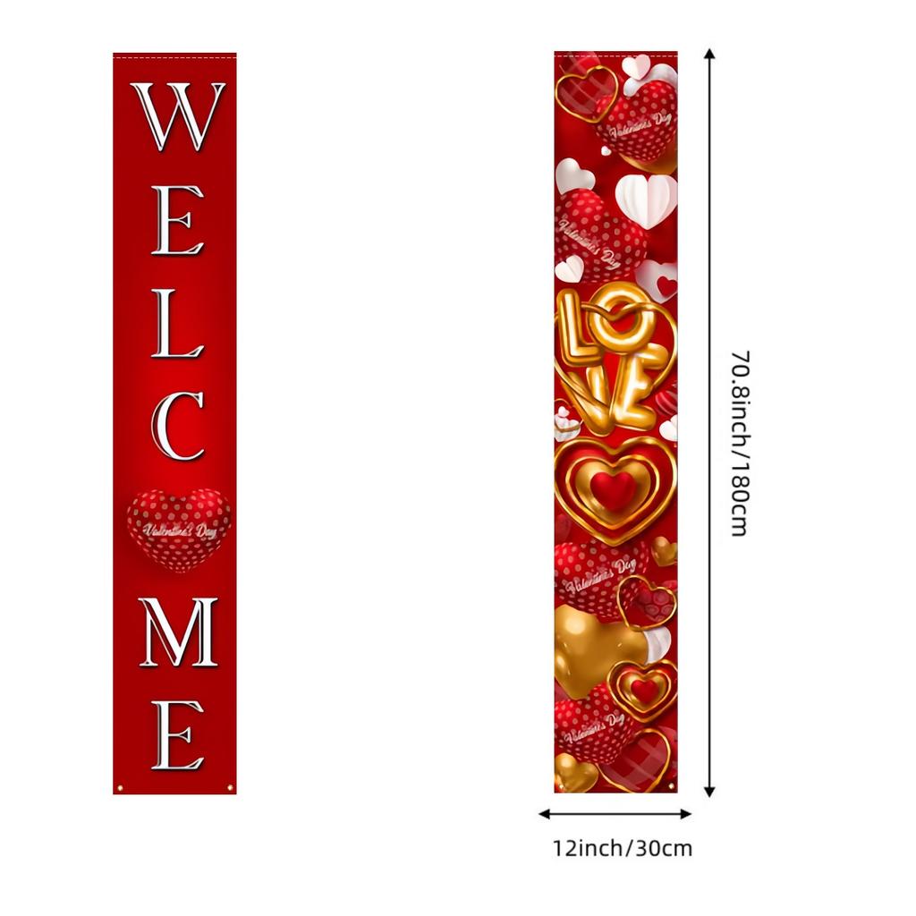 2pcs Valentine Heart Indoor/Outdoor Door Banner Polyester 11.8x70.8cm