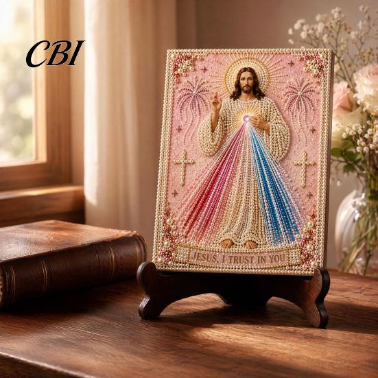 3D Pearl Texture Art Mary Painting Kit, Divine Mercy Jesus Holy Religious DIY Kit for Adults Faux Craft Set Beginners Christian Wall Decor