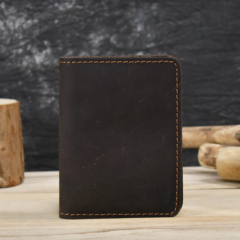 Leather Men'S Crazy Horse Leather Short Wallet Retro Wallet Durable Simple Card Bag Card Holder