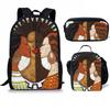 Classic Popular Funny Lovely African Girls 3D Print 3pcs/Set Pupil School Bags Laptop Daypack Backpack Lunch Bag Pencil Case