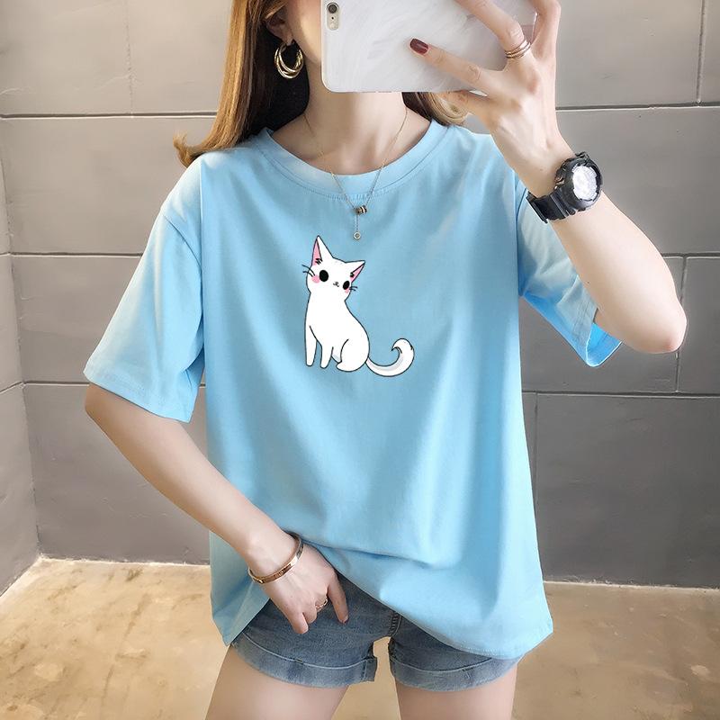 Short-sleeved T-shirt Women's Summer Student Casual Cartoon Blouse Fashion Round Neck Women's Clothing