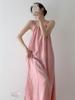 Dopamine Pink Smudge Dress Women's Summer Show Thin Temperament Big Swing Skirt Sleeveless Beach Long Skirt Vacation Suspender Skirt