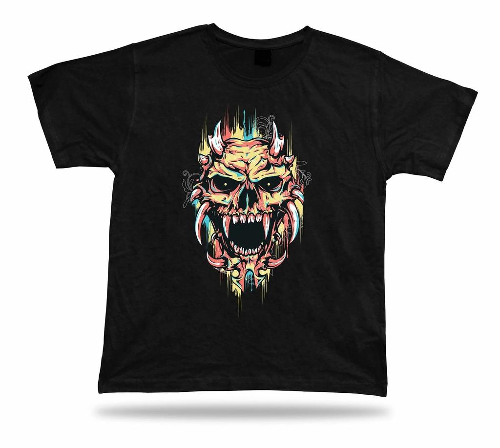 Monster Teufel Reißzähne Dämon Böse buntes T-Shirt besonderes Geburtstagsgeschenk Design