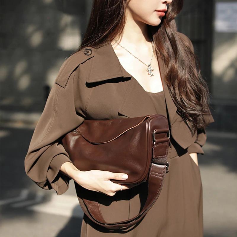 Ladies Soft Cowhide Retro Hobos Crossbody Bags Women's Cow Genuine Leather Handbags Female Luxury Fashi Shoulder Bags For Lady