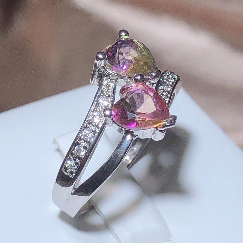 Bague en zircone colorée Double en forme d'amour pour femme, sept couleurs, timbre 925, cadeau de saint-valentin, bijoux de demande en mariage