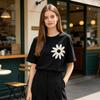 T-shirt Femme Col Rond Manches Courtes Coupe Ample T-shirt Motif Fleur Brodé Style Décontracté Hauts d'Été