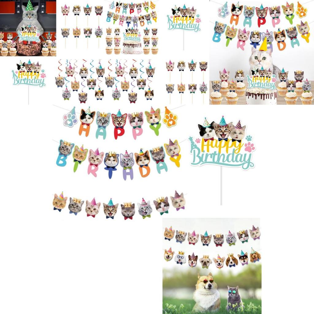 Delightful Cat-themed Birthday Celebration Supplies Featuring Cute Banners And Cake Picks