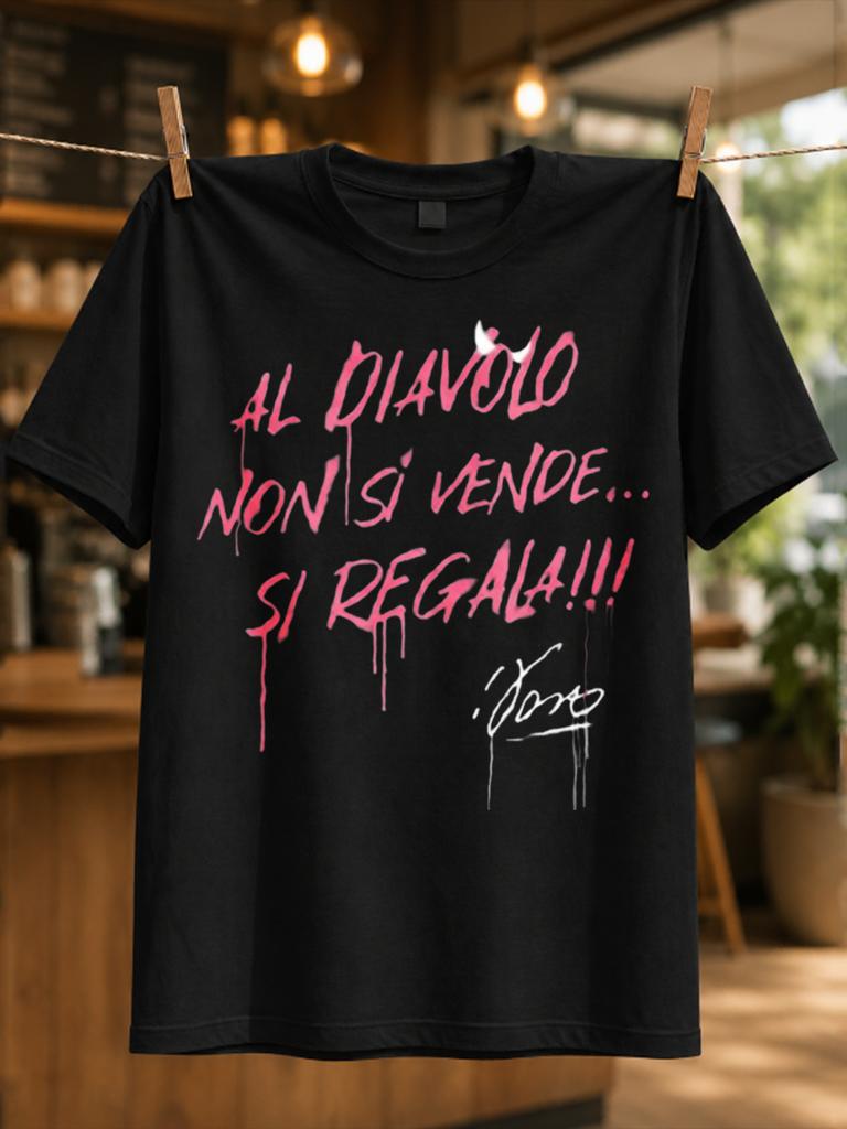 Al Diavolo Pink Dripping Italian Phrase With Signature Rebellious Rock Lyric Lettering Style Unisex All Tshirt
