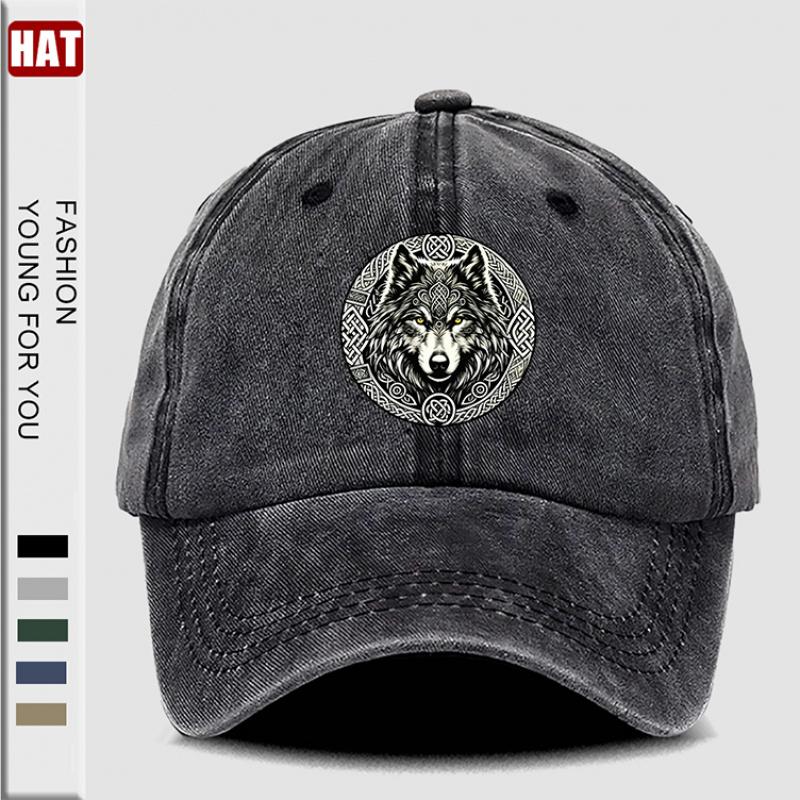 pc Round Badge with a Wolf Head Style Printed Hat Casual Hats for Men Hat for Women Classic Breathable Baseball Caps Outdoo