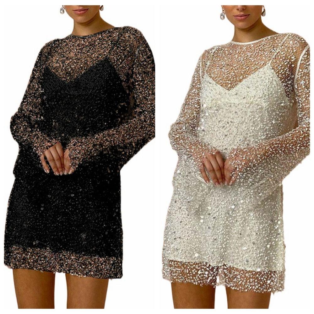 Transparent Shining Sequin Mini Dress V-neck Short Evening Dress  Ladies/Girl