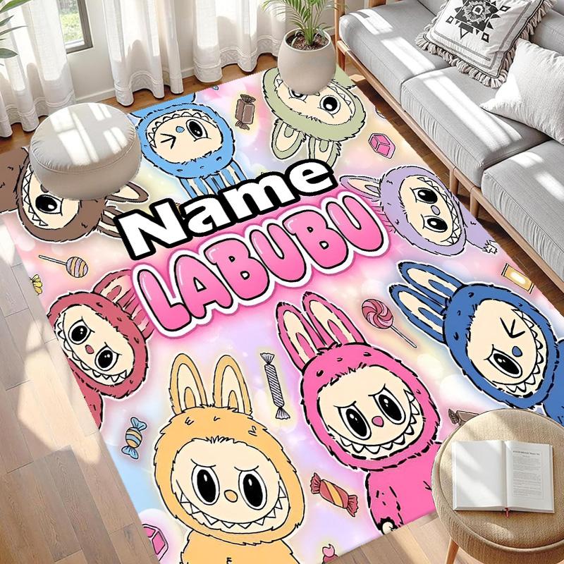 Custom Name Personalized Labubu Print Carpet, Versatile Home Decor Rug, for Playroom, Apartment, Balcony, Entryway, Hallway Gift