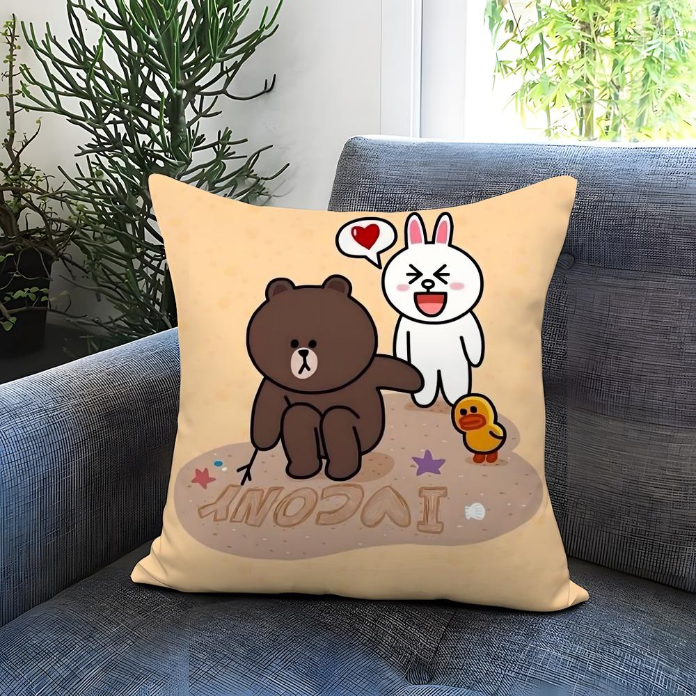 Line Town Brown Bear and C-Cony Cushion Cover Comfortable Reversible Pillow Cover Ideal for Car Sofa Bedroom & Beyond