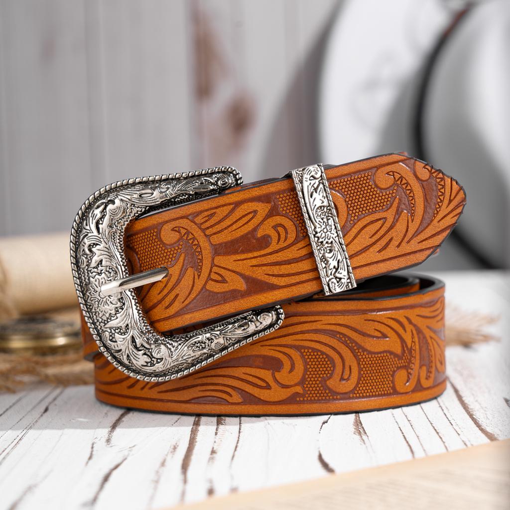 A Casual, Individual and Retro Belt, Western-style Clothing Accessory, Metal Buckle, PU Belt, Suitable for Both Men and Women