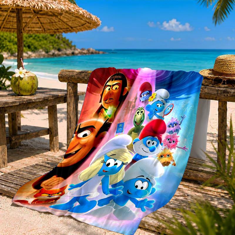 Blue Smur-f Characters Beach Towel Microfiber Beach Towel, Lightweight and Quick-Dry, for Summer Travel, Swimming Pool Fan Birthday Gift