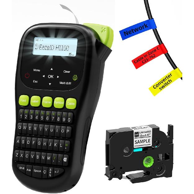 Label Maker Waterproof-Labels, Handheld Label Maker Machine with-Tape 12mm 0.47 Laminated White, Backlit Screen Multiple Fonts & Symbols, Portable