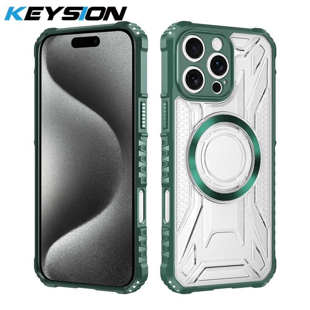 KEYSION Transparent Magnetic Case for MagSafe for iPhone 15 Pro Max 14 Plus Silicone+PC Shockproof Phone Cover for iPhone 13 Pro Max