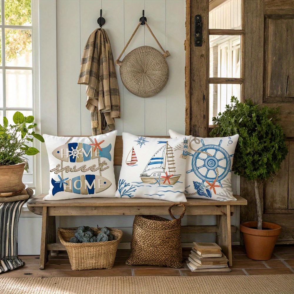 1/4pcs Coastal Nautical Throw Pillow Covers Navy Blue Ocean Themed Cushion Cases for Home Decor Cushion Cover