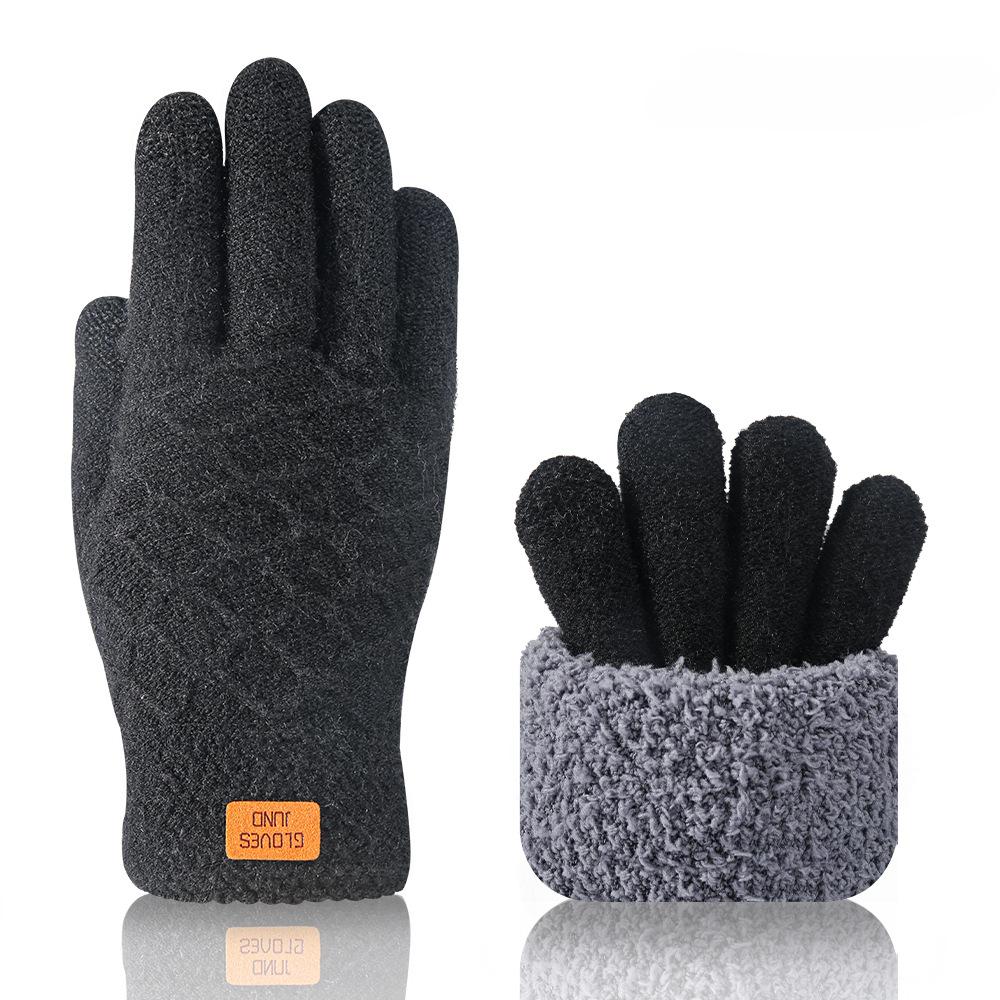 Touch Screen Gloves Winter Warm and Cold Resistant Gloves Double-layer Velvet Thick Gloves Men's Black Woolen Gloves Cycling Knitted Gloves