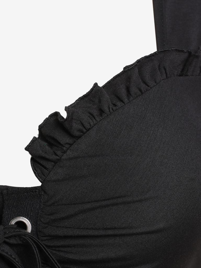 Rosegal Gothic Frilled Lace-up Ruched Crop Top
