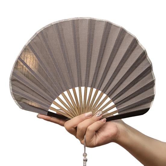 Vintage Baumwoll-Faltfächer Muschelform Bambusrippen Handfächer Tragbarer Sommer-Stofffächer Dekoration Partyzubehör