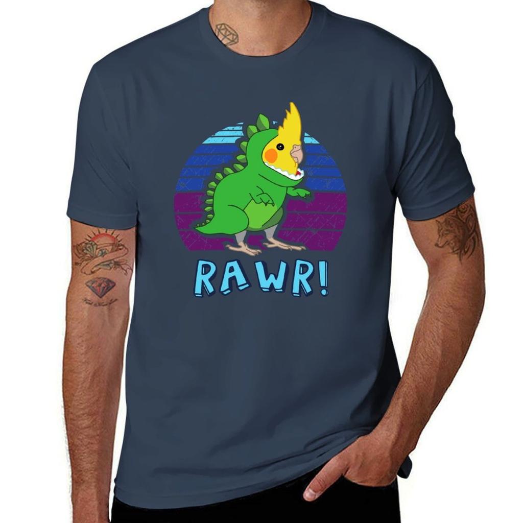 RAWR  Aesthetic Vaporwave Cockatiel Dinosaur TShirt man graphic t shirt cotton t shirt pack TShirt