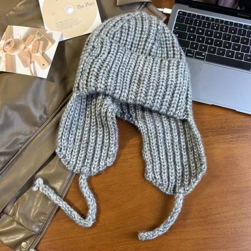 Winter atmosphere knitted wool hat women's autumn and winter warm ear protection flying hat skiing