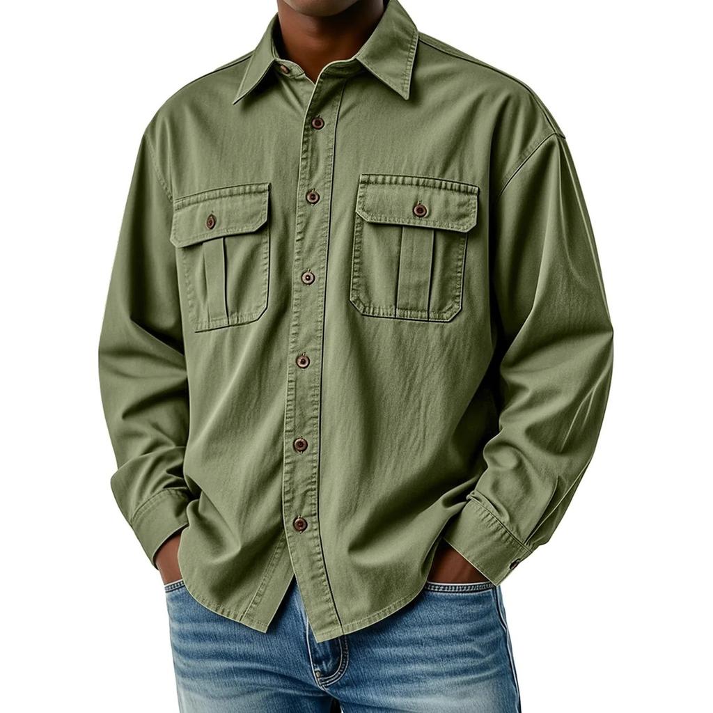 Cargo Shirts Men's Breathable Long Sleeve Multi-Pockets Work Shirts Vintage Hiking Fishing Shirt Outdoor Blouse
