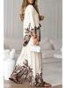 European & American Fashion Printed Cardigan and Wide-Leg Pants Set