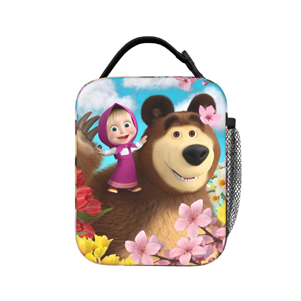 Kawaii M-Masha and Bear Insulated Lunch Bag Portable Lunch Container Thermal Bag Tote Lunch Box Work Travel Men Women