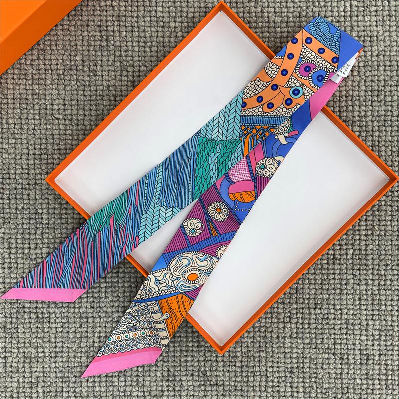 POBING Satteldruck 18m/m Twill Seidenschals Damen Luxusmarke Schal Taschenbänder Krawatte Kopftuch Kleiner Langer Schmaler Schal 86*5CM