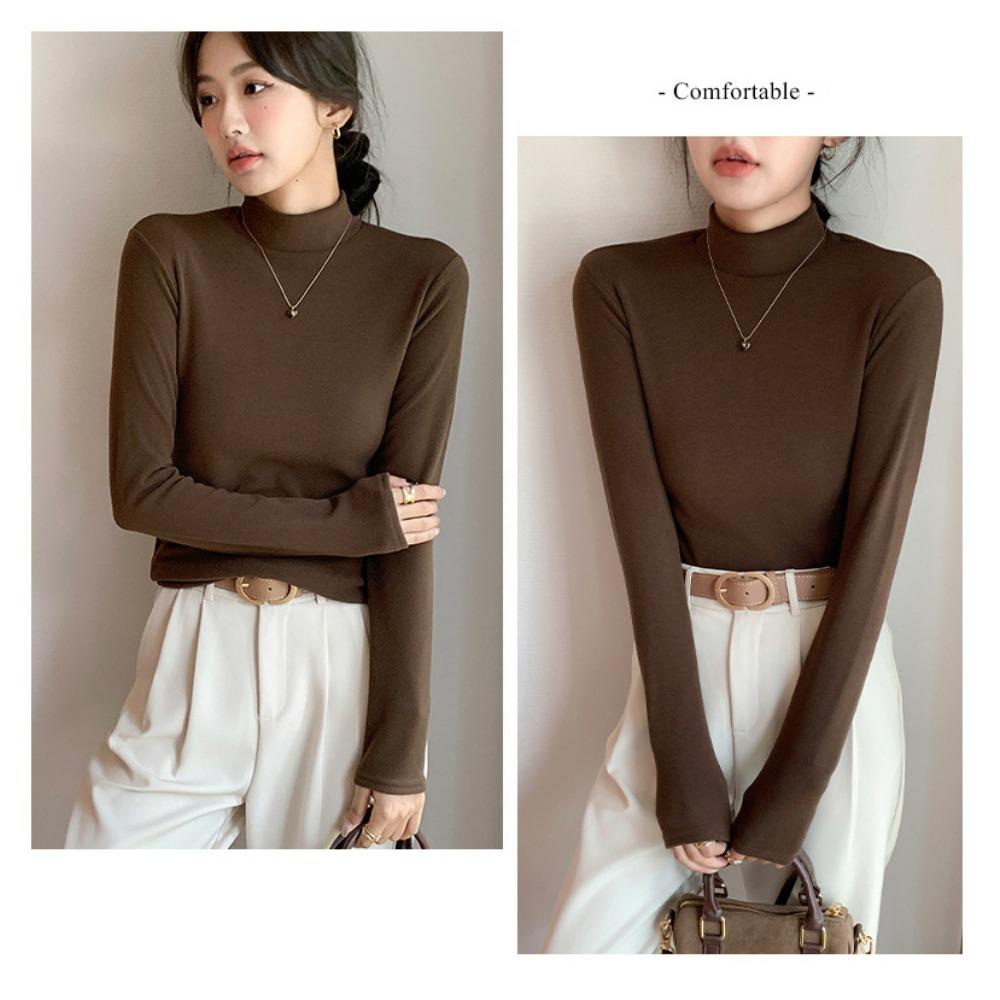 Micro Velvet De Velvet Košile s polovysokým výstřihem Dámská vnitřní podzimní a zimní, vycpaná a zesílená De Velvet střední teplo u krku